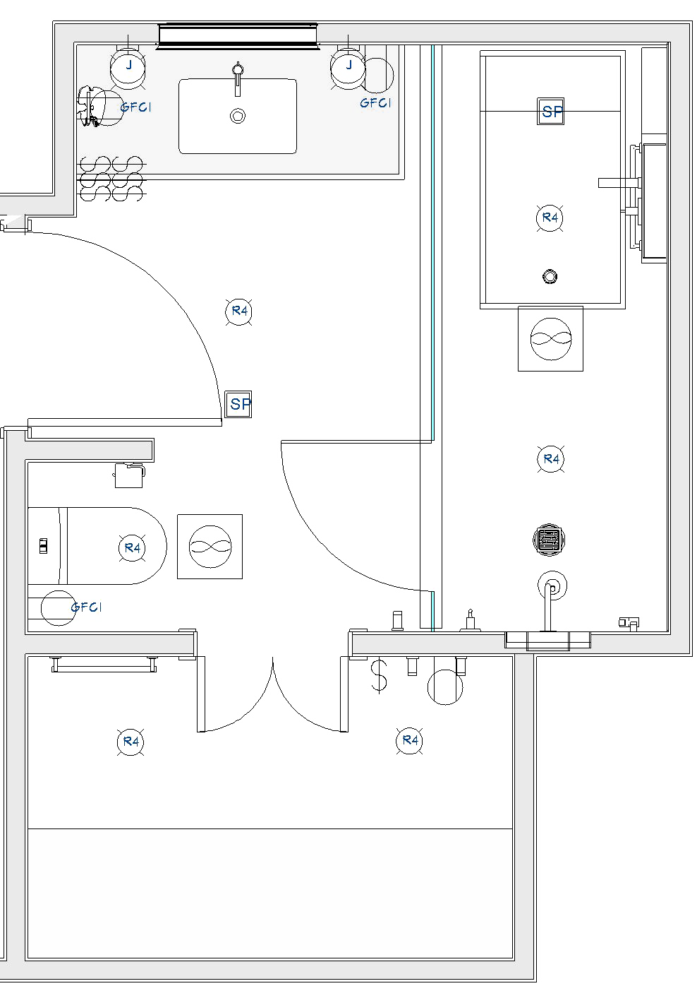 Harmony House — bathroom technical drawing, electrical and plumbing plan