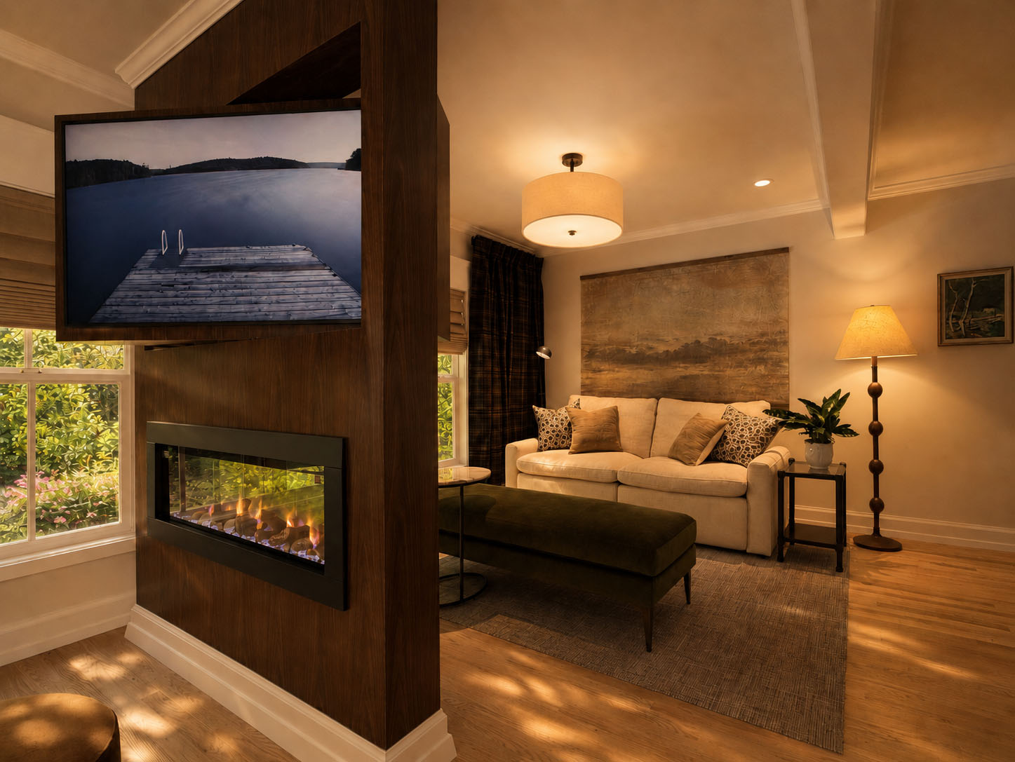 Buckskin Lane — living zone, rotating TV